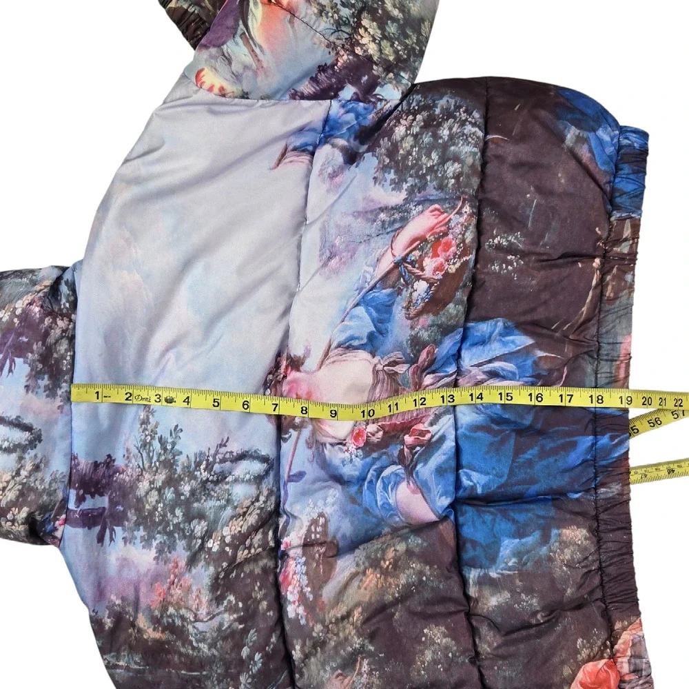 Azalea Wang Renaissance Art Puffer Jacket Size XL Art to Wear Bomber Coat